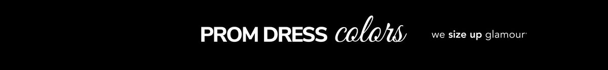 Banner text reading "Prom Dress Colors" with Sydney's Closet tagline, "we size up glamour" on black background.