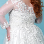 Sydney's Bridal by Sydney's Closet a line bridal gown with vneckline and illusion long sleeves center back zipper available in ivory SC5267