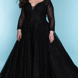 Sydney's Bridal by Sydney's Closet a line bridal gown with vneckline and illusion long sleeves center back zipper available in black SC5267