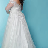 SC5259 Jasmine Wedding Dress by Sydney's Closet, Aline plus size wedding dress with shimmer tulle and straps, zipper back and floral embroidered lace, available in Ivory