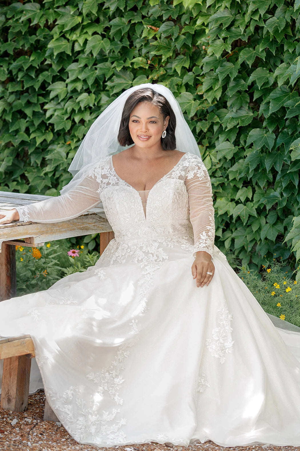 SC5259 Jasmine Wedding Dress by Sydney's Closet, Aline plus size wedding dress with shimmer tulle and straps, zipper back and floral embroidered lace, available in Ivory