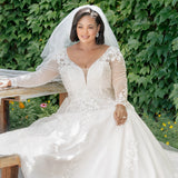 SC5259 Jasmine Wedding Dress by Sydney's Closet, Aline plus size wedding dress with shimmer tulle and straps, zipper back and floral embroidered lace, available in Ivory