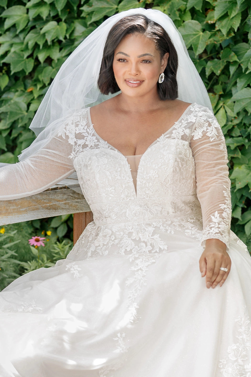 SC5259 Jasmine Wedding Dress by Sydney's Closet, Aline plus size wedding dress with shimmer tulle and straps, zipper back and floral embroidered lace, available in Ivory