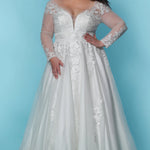 SC5259 Jasmine Wedding Dress by Sydney's Closet, Aline plus size wedding dress with shimmer tulle and straps, zipper back and floral embroidered lace, available in Ivory