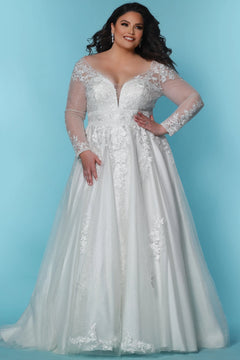 SC5259 Jasmine Wedding Dress by Sydney's Closet, Aline plus size wedding dress with shimmer tulle and straps, zipper back and floral embroidered lace, available in Ivory