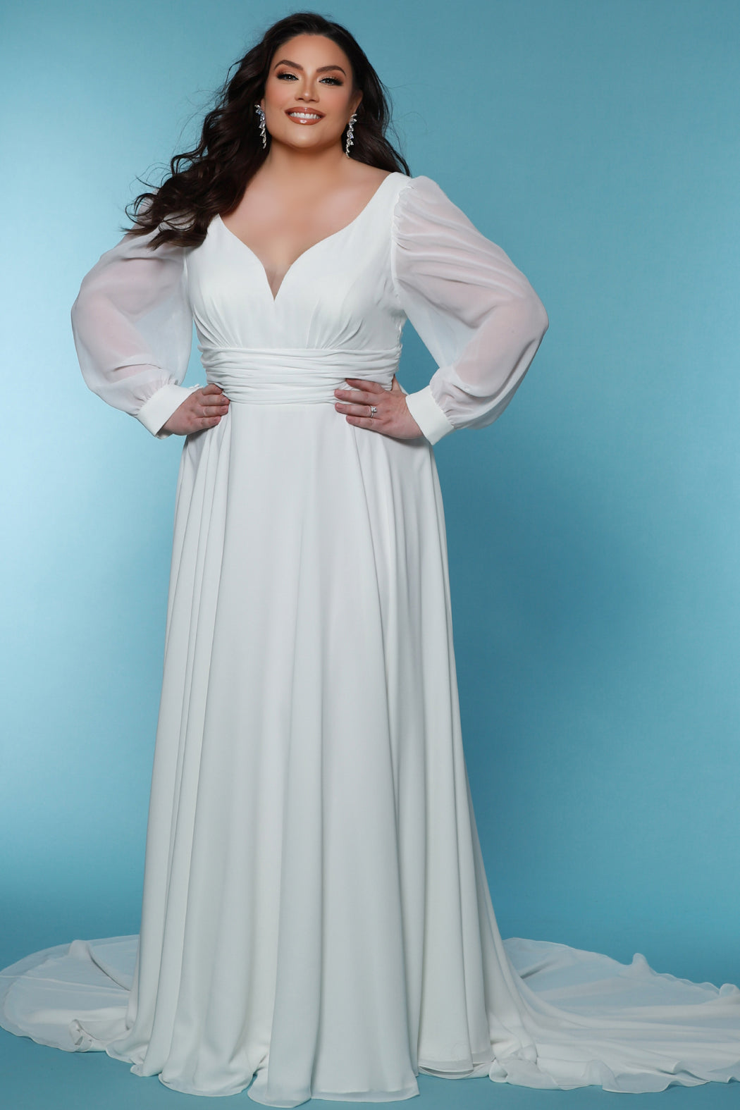 Chiffon Aline Plus Size Wedding Dress Sleeves | Sydney's Closet