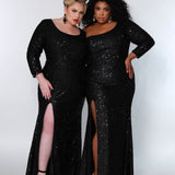 Unmistakable Black Plus Size Sequin Long Sleeve Formal Dress