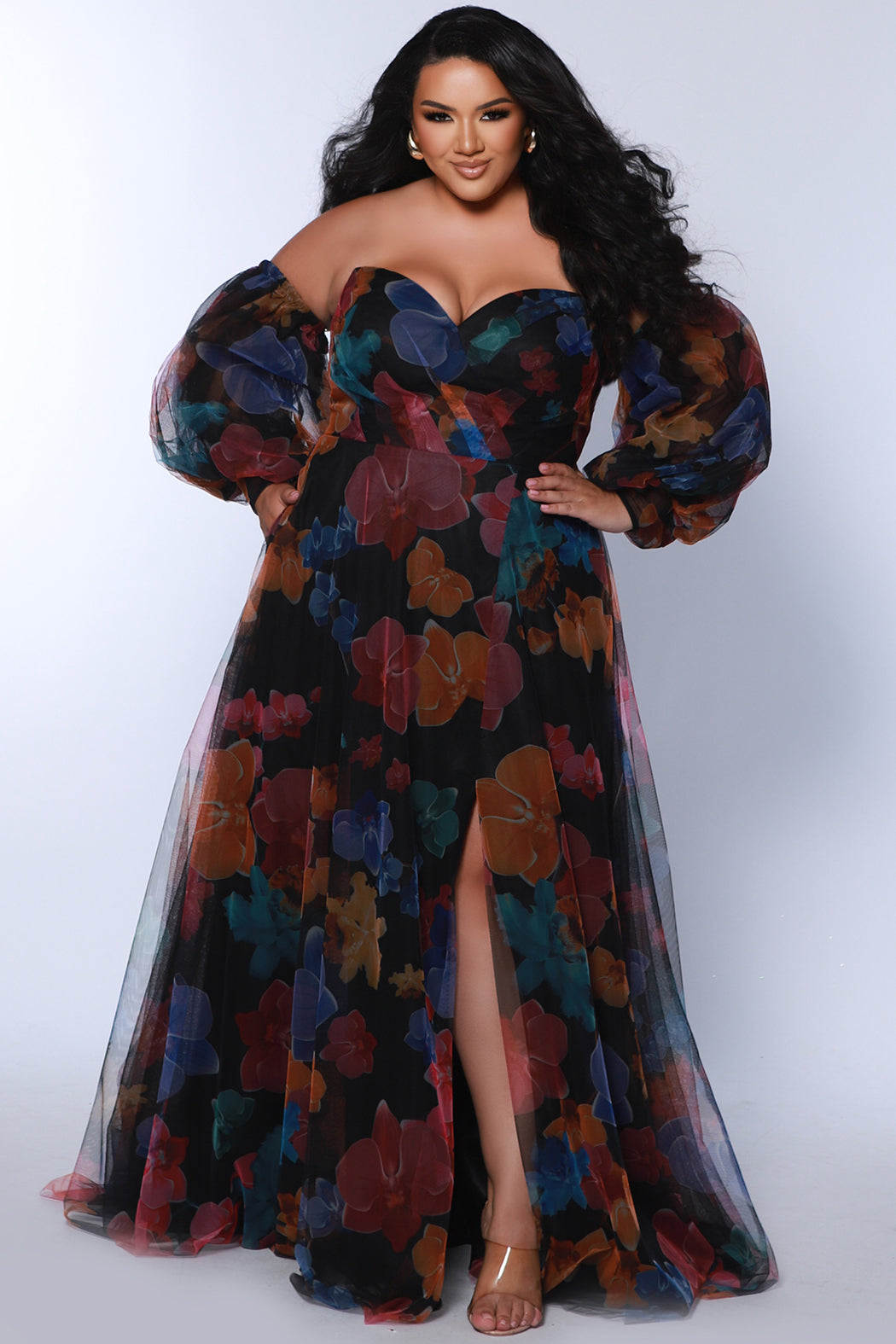 Multi Floral Plus Size Maxi Dress w/Sleeves – Sydney’s Closet SC7386 ...