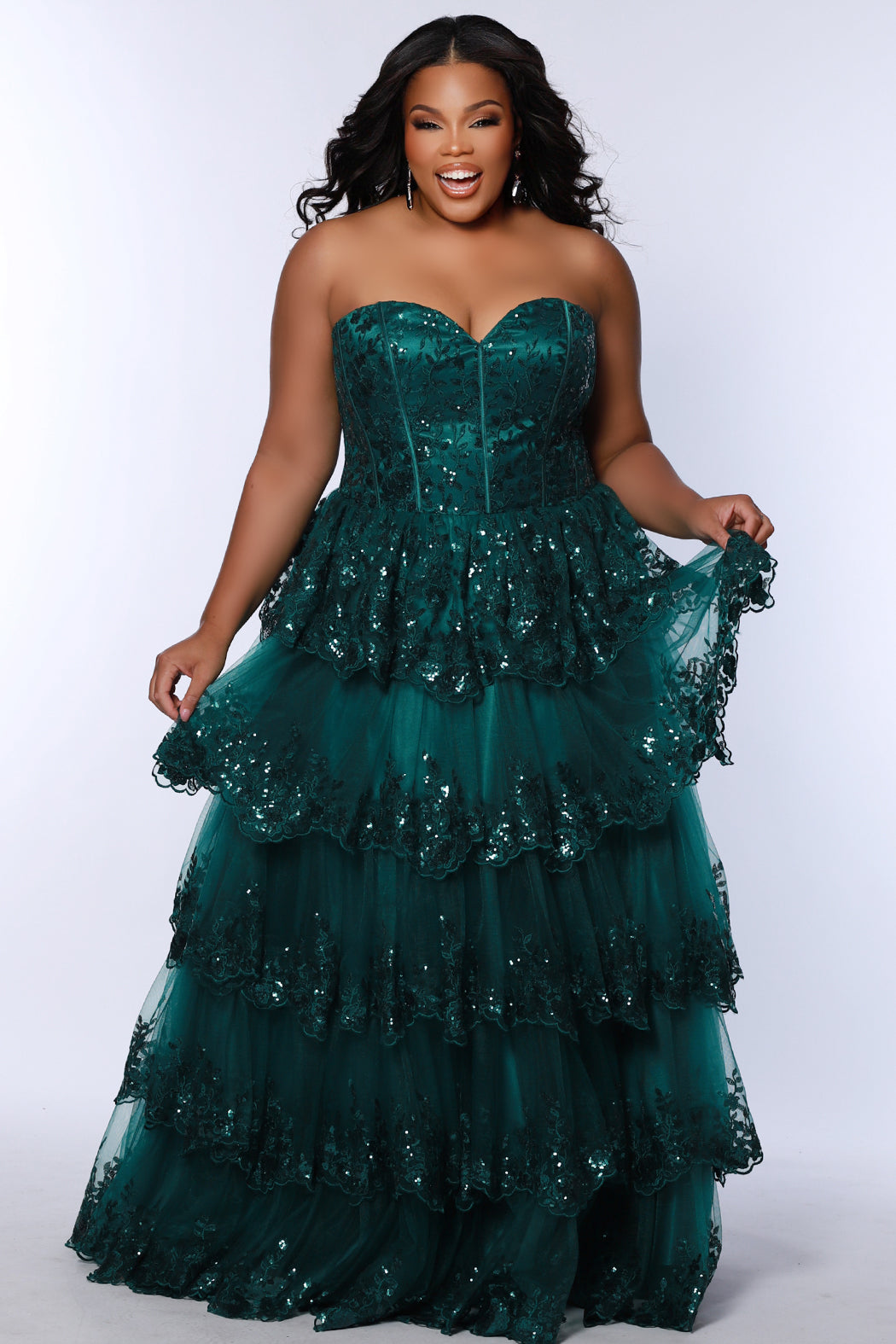 plus size cocktail dresses green Sydney's Closet Women's Sweetheart Neckline Tiered A-Line Gown - MORE TO COME Carla Size:Custom (please contact us) Step into the past Do not bleach