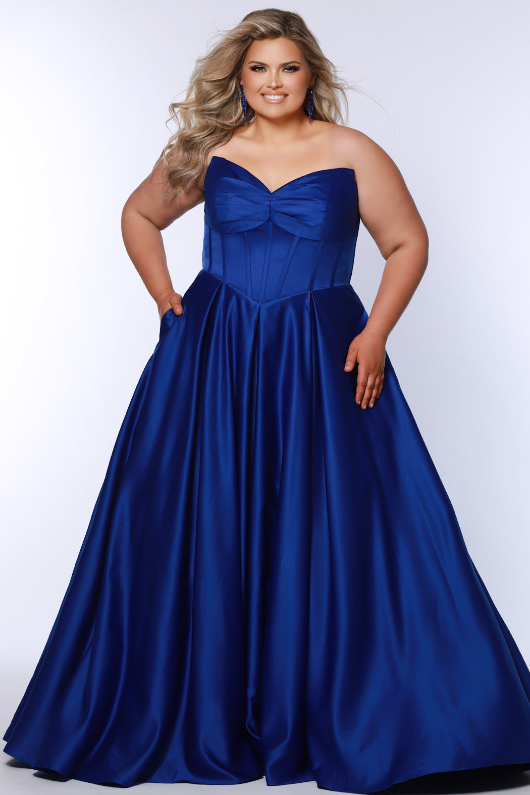 Cobalt Blue Satin Plus Size Formal Gown – Sydney’s Closet SC7400