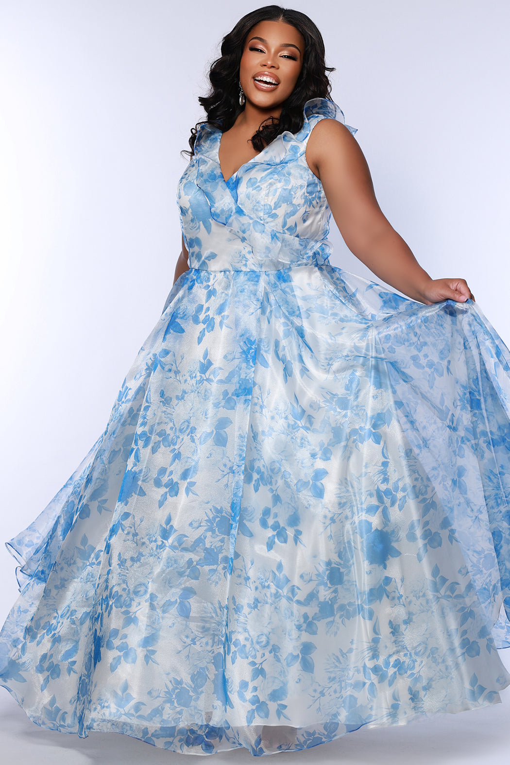 a line evening dresses plus size Spring Sensation Floral Organza Formal Dress, Blue Floral / 14 ProductID: 116693 Color:Black Gray ASTR the Label Green and evening events.