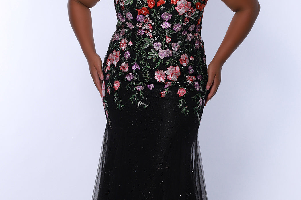 Black Floral Mermaid Plus Size Prom Dress Sydney's Closet SC7408