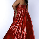 Envy Stretch Plus Size Red Metallic Formal Dress