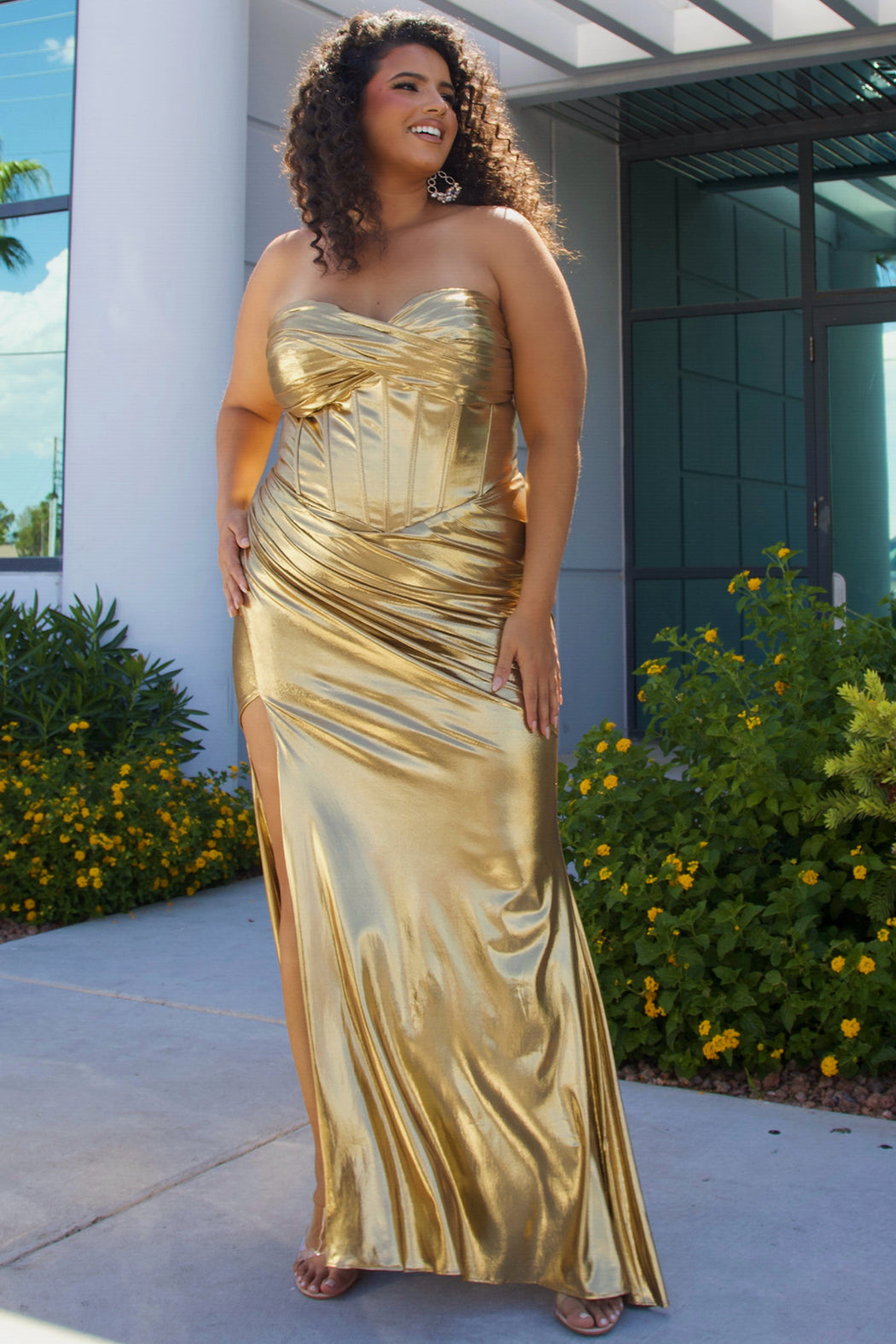 Plus-Size Long Formal Metallic Evening Dress - Sydney's Closet SC7425