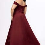 Plus Size Prom & Formal dress by Sydney's Closet - Style SC7431 shown in Burgundy Red. 

A-line silhouette, sweetheart neckline with pleated bust and knot details, detachable off the shoulder straps, natural waistline, A-line skirt with pocket and sexy slit with founce ruffle detail. 