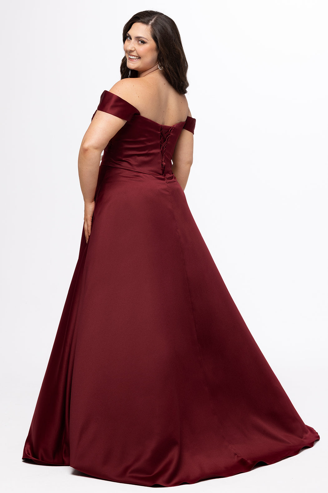 Burgundy Satin Plus Size Prom Dress – Sydney’s Closet SC7431 – Sydney's