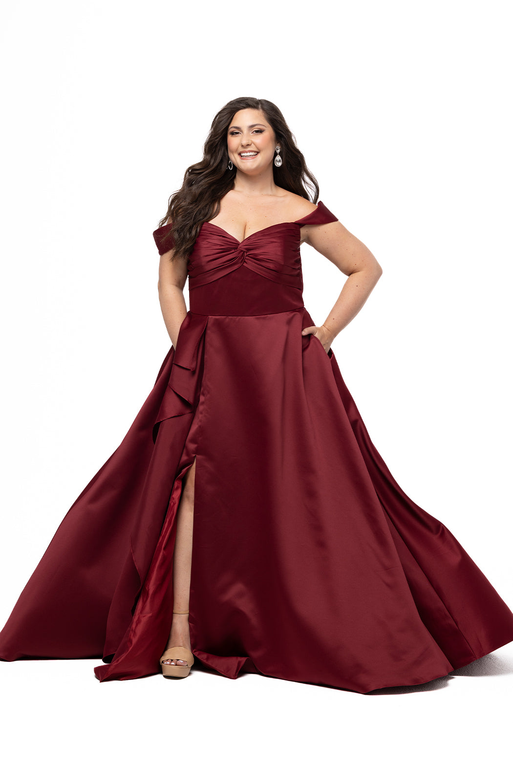 burgundy plus size prom dresses Adjust the Volume Red Satin A-line Dress Burgundy / 18 1x Women Dress Old Photos Summer Wedding Guest Clothes Size:29/9