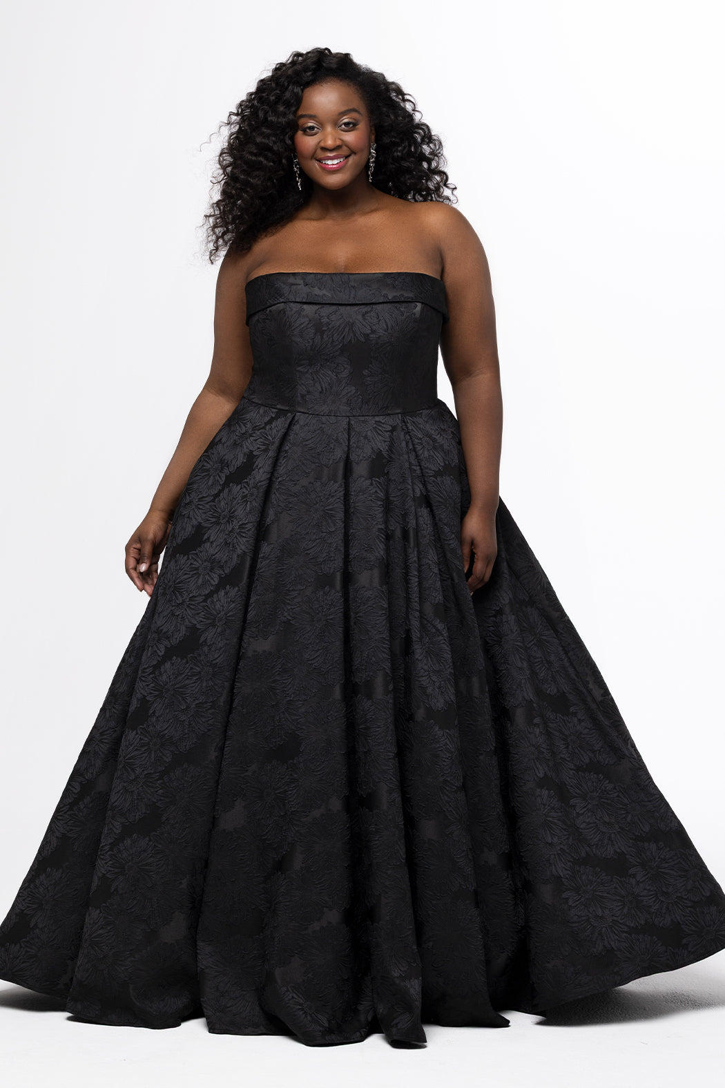 Black Brocade Plus-Size A-line Evening Gown