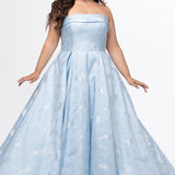 Grand Entrance Light Blue Brocade Plus-Size Ball Gown