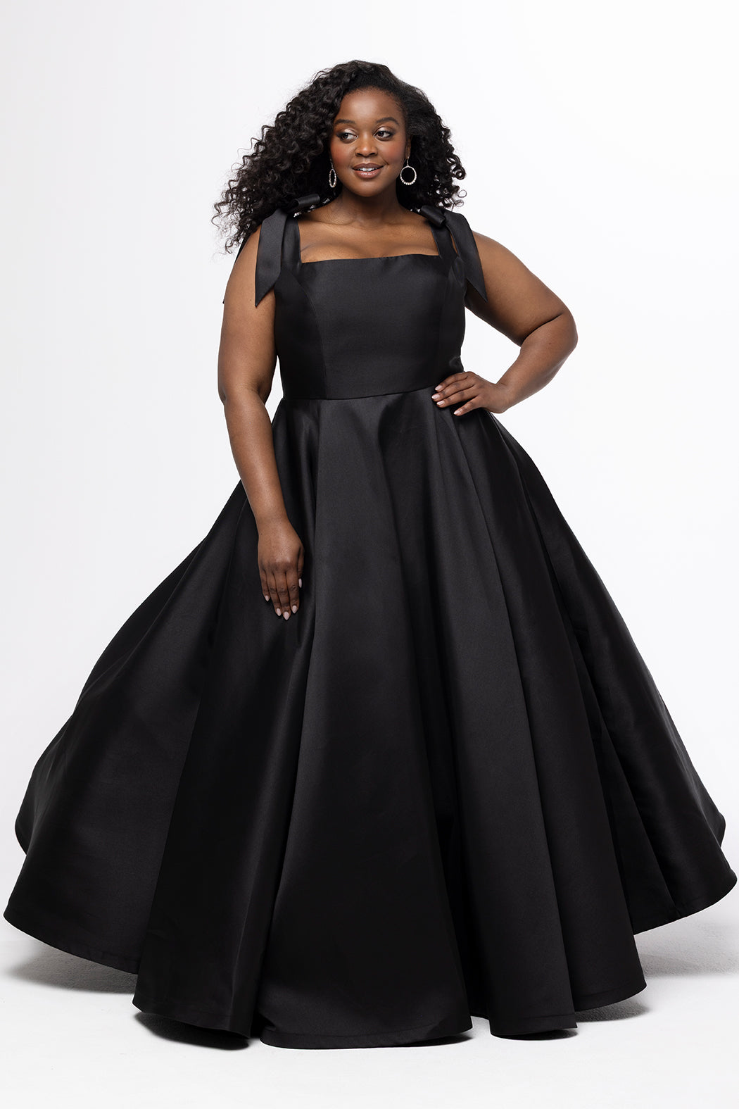 Black Plus-Size A-line Formal Gown with Bows
