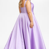 Sydney's Closet style SC7444 in lilac

A-line silhouette, square neckline with wide straps and detachable bows at high point of shoulder. Natural waistline, full A-line skirt with pockets and crinoline. 