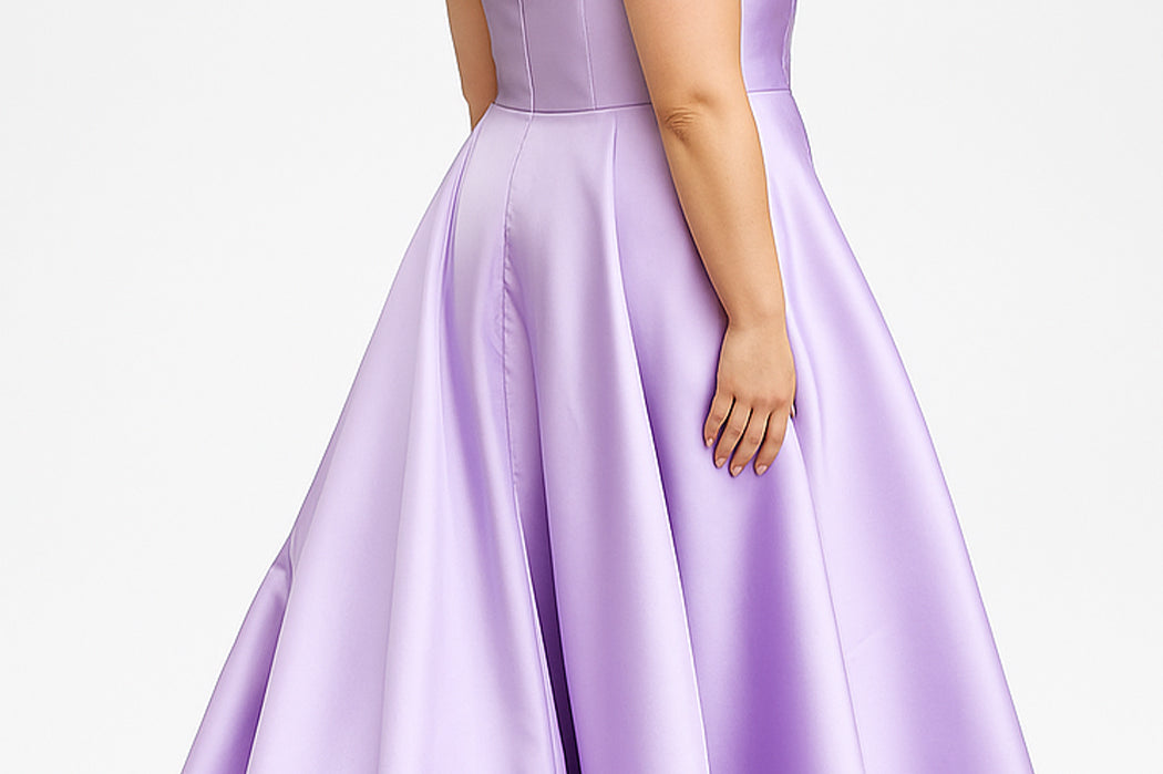 Sydney's Closet style SC7444 in lilac

A-line silhouette, square neckline with wide straps and detachable bows at high point of shoulder. Natural waistline, full A-line skirt with pockets and crinoline. 
