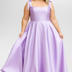 Sydney's Closet style SC7444 in lilac

A-line silhouette, square neckline with wide straps and detachable bows at high point of shoulder. Natural waistline, full A-line skirt with pockets and crinoline. 