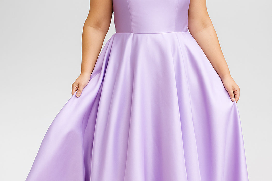 Sydney's Closet style SC7444 in lilac

A-line silhouette, square neckline with wide straps and detachable bows at high point of shoulder. Natural waistline, full A-line skirt with pockets and crinoline. 