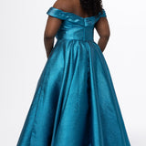 Sydney's Closet style SC7449

Curvy electric blue prom dress with sweethear neckline, pleated bodice, off-the-shoulder straps, natural waistline adn full A-line skirt with pockets.