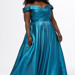 Sydney's Closet style SC7449

Curvy electric blue prom dress with sweethear neckline, pleated bodice, off-the-shoulder straps, natural waistline adn full A-line skirt with pockets.