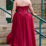 The Night Is Young Burgundy Plus Size Sparkle Prom Ball Gown