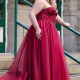 The Night Is Young Burgundy Plus Size Sparkle Prom Ball Gown