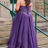 The Night Is Young Plum Plus Size Sparkle Prom Ball Gown
