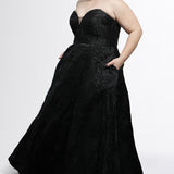 Celebrate in Style Black Jacquard Curvy A-Line Formal