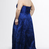 Celebrate in Style Blue Jacquard Curvy A-line Formal