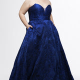 Celebrate in Style Blue Jacquard Curvy A-line Formal