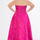 Celebrate in Style Pink Jacquard Curvy A-Line Formal