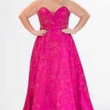 Celebrate in Style Pink Jacquard Curvy A-Line Formal