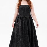 A Little Luxe Black Brocade Plus Size Ball Gown