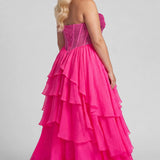 Once Upon a Prom Pink Plus Size Tiered Formal Dress