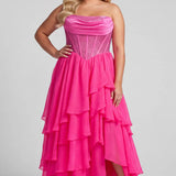 Once Upon a Prom Pink Plus Size Tiered Formal Dress