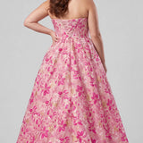 Bouquet of Dreams Pink Plus Size Floral Brocade Prom Dress