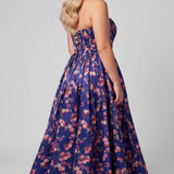 Meadow Magic Blue Floral Plus Size Satin A-Line Formal Dress