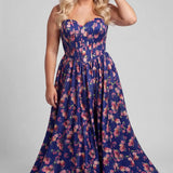 Meadow Magic Blue Floral Plus Size Satin A-Line Formal Dress