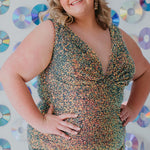 Sydney's Closet Plus Size Homecoming Short Party Dress SC8110 - Slim, fitted silhouette with pleate bodice, bra-friendly straps, fitted skirt and slit. Available in blue sequins