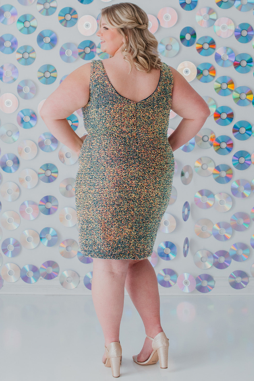 Sydney's Closet Plus Size Homecoming Short Party Dress SC8110 - Slim, fitted silhouette with pleate bodice, bra-friendly straps, fitted skirt and slit. Available in blue sequins