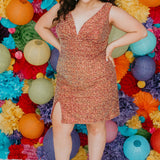 Sydney's Closet Plus Size Homecoming Short Party Dress SC8110 - Slim, fitted silhouette with pleate bodice, bra-friendly straps, fitted skirt and slit. Available in red sequins