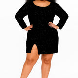 Plus Size Black Sequin Cocktail Dress with Sleeves