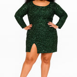 Plus Size Emerald Green Cocktail Dress with Sleeves