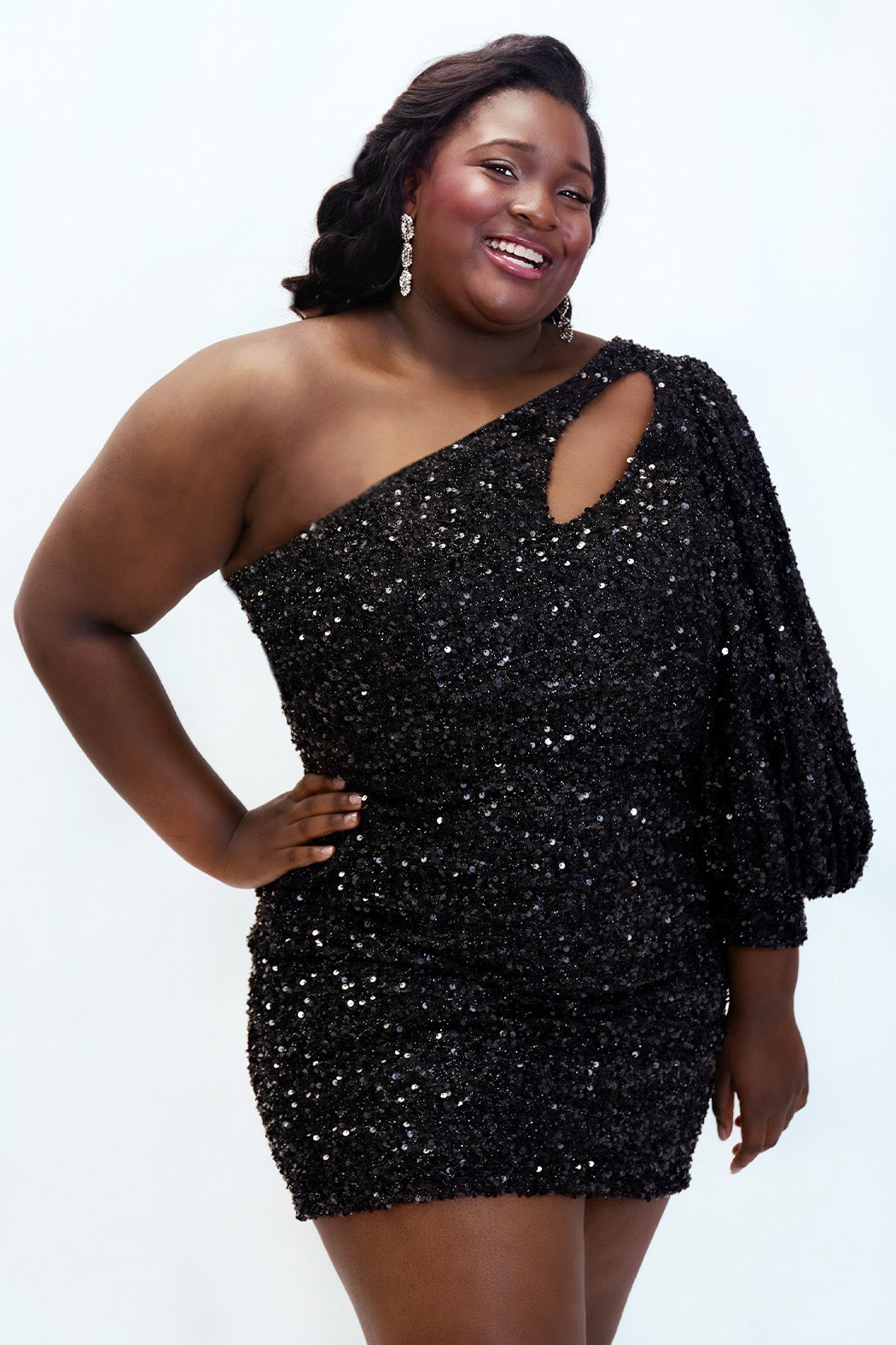 black sequin dress long sleeve plus size One Shoulder Party Onyx / 28 Size:X-Small A perfect choice for Fabric:CREPE FUFU&GAGA Black Wood with